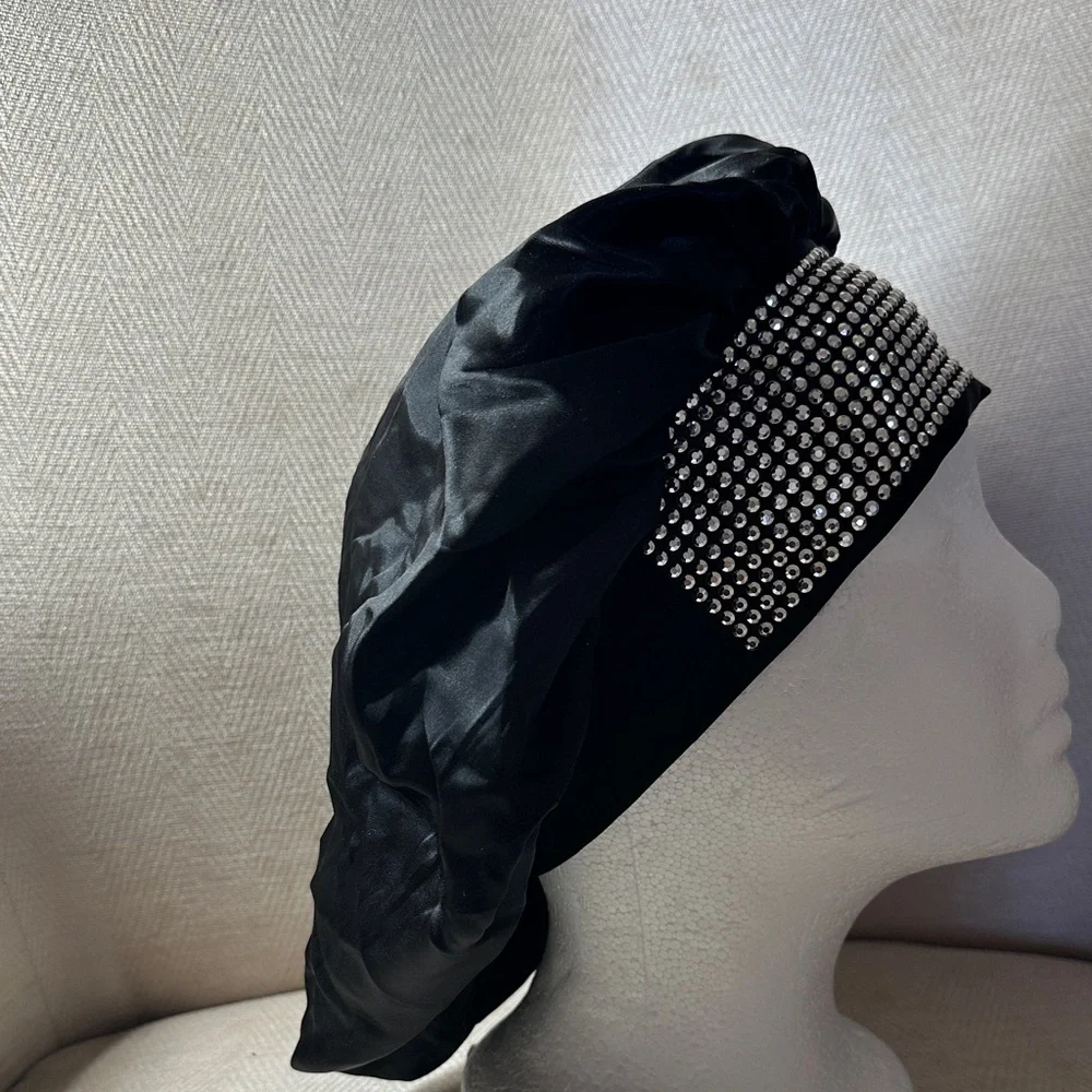 REVOLVE Black Satin Wide-Edge Bonnet